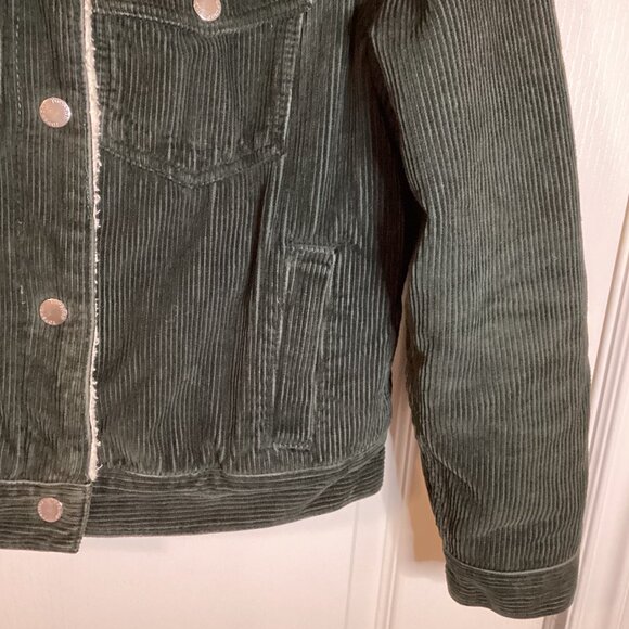 Topshop Green Corduroy Bomber Jacket Sherpa Lined Size S - Picture 3 of 11